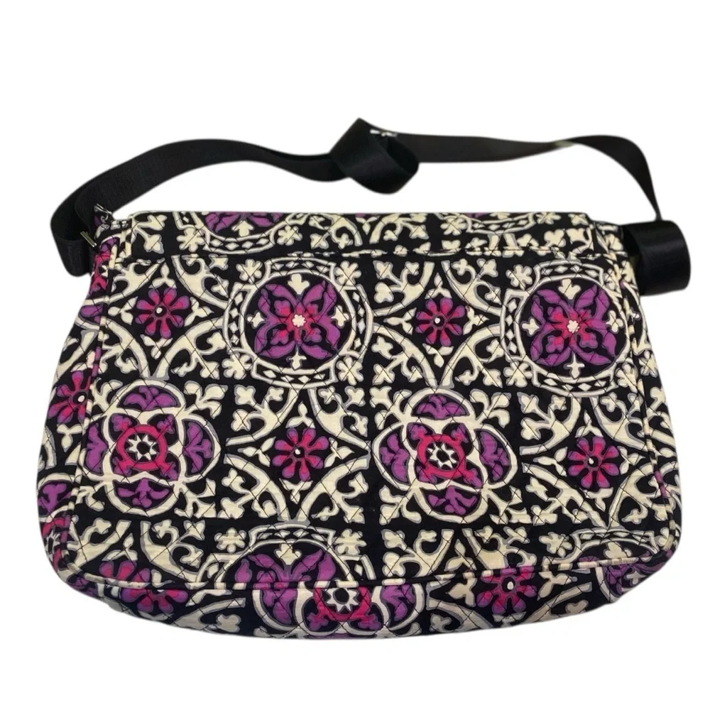 Vera Bradley Messenger Scroll Medallion Black and Pink Floral Crossbody Bag